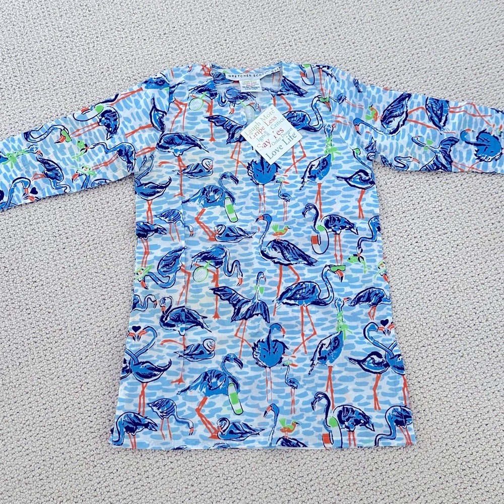 NWT! Gretchen Scott Girls Flamingo Tennis Print Swim Cover-Up Sz 6 8